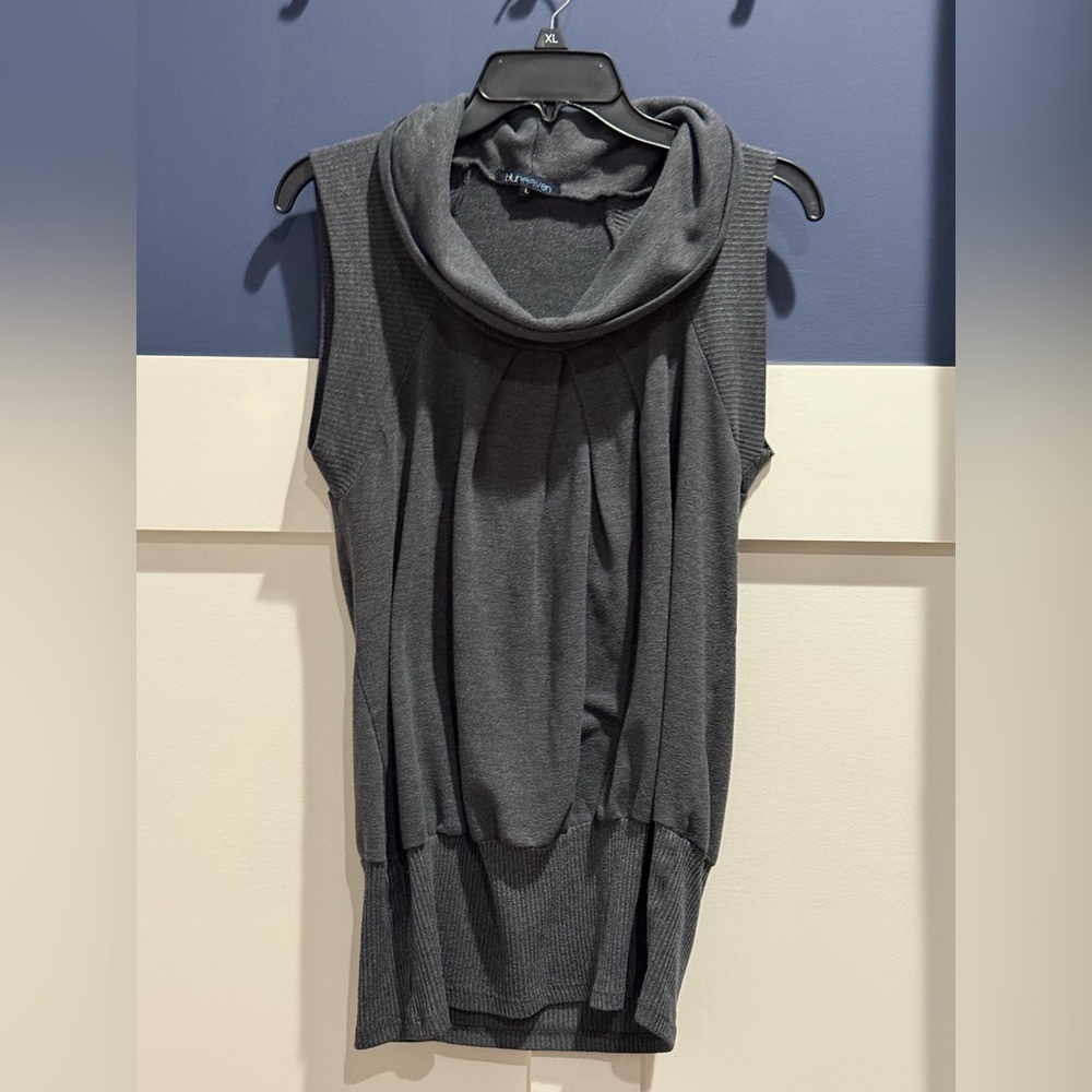 Bluheaven Sleeveless Cowl Neck Sweater Tunic - Charcoal Gray Size L
